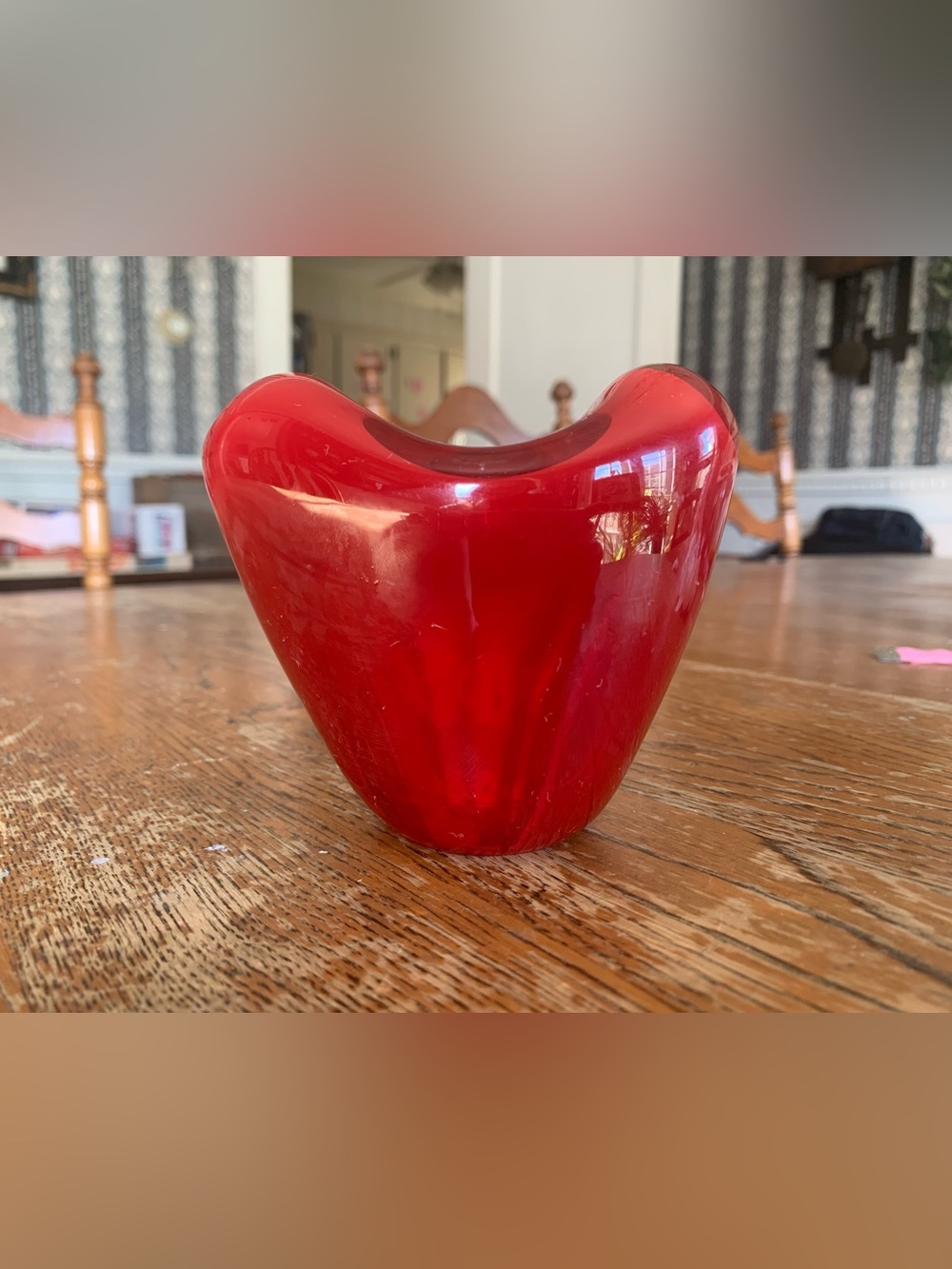 Teleflora Hand Blown Red Heart Shape Cased Art Glass Votive Holder